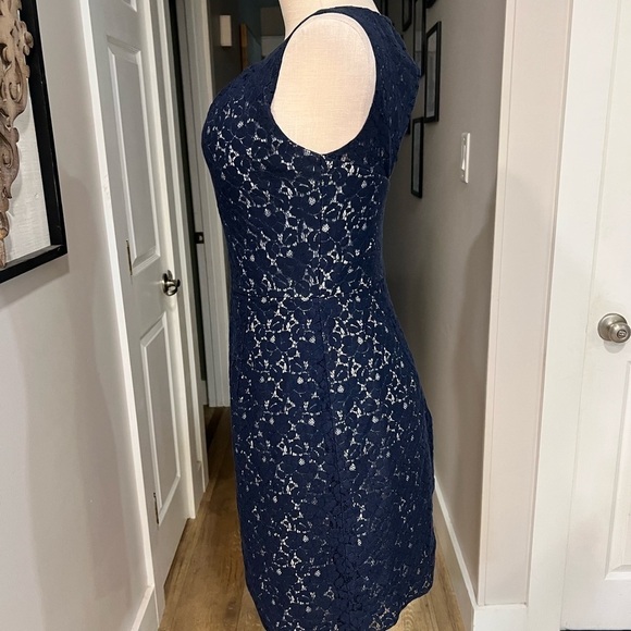 JASMINE lace over navy sleeves mini dress with back cut out - Picture 8 of 16